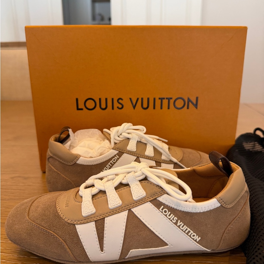 THRIFTEDLouis Vuitton Men's Tan and White Sneakers